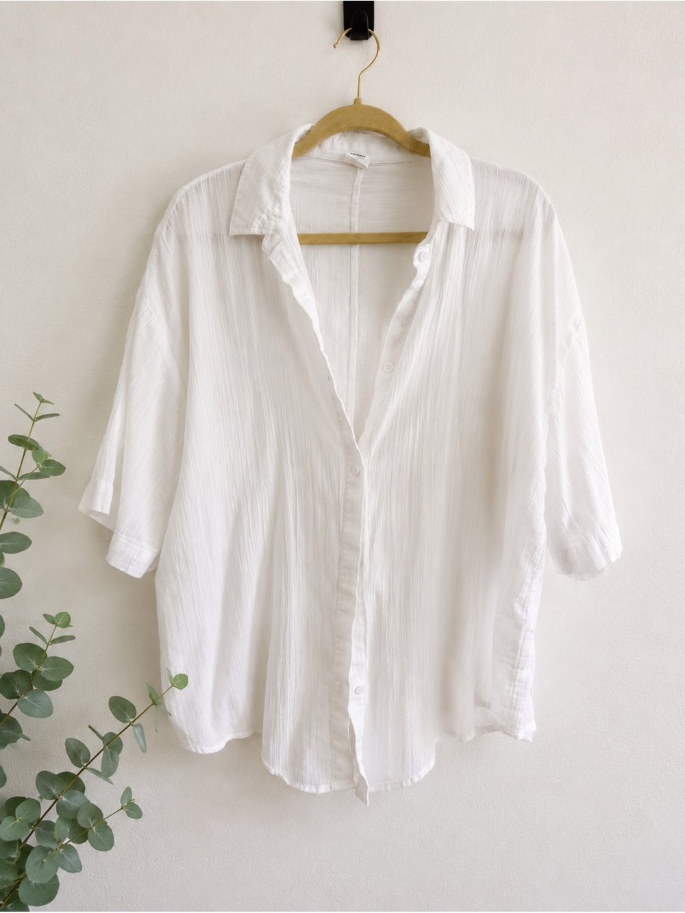 Melrose & Market Crinkle Gauze White Button Up Camp Shirt Short Sleeve XS